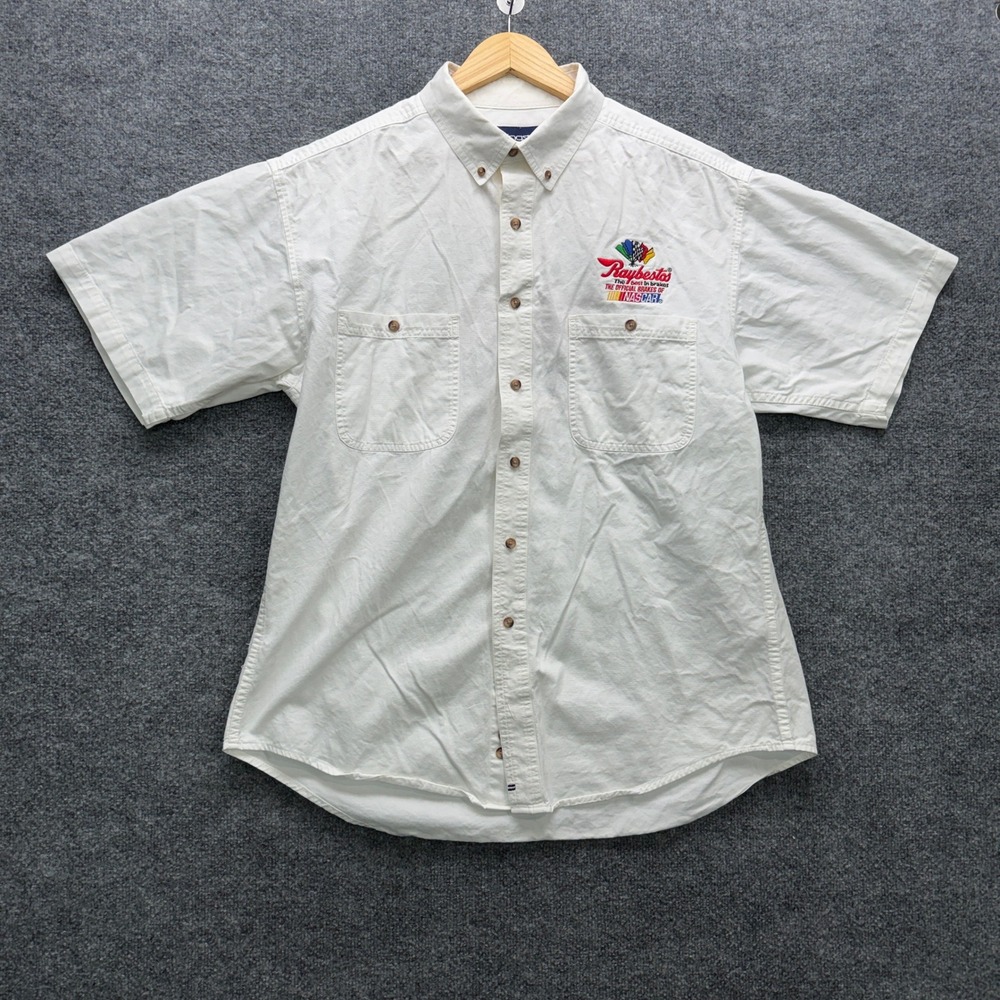 Swingster Raybestos NASCAR Shirt Men's Size L White Short Sleeve Cotton Racing